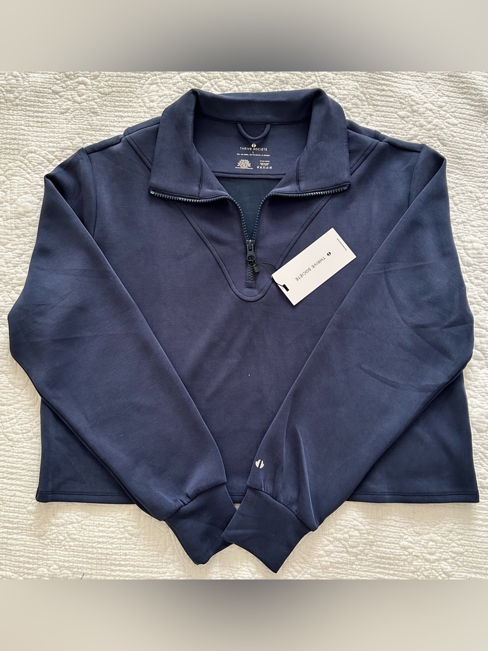 Thrive Societe Women's Navy Luxe Half Zip Pullover Sweater | Size L